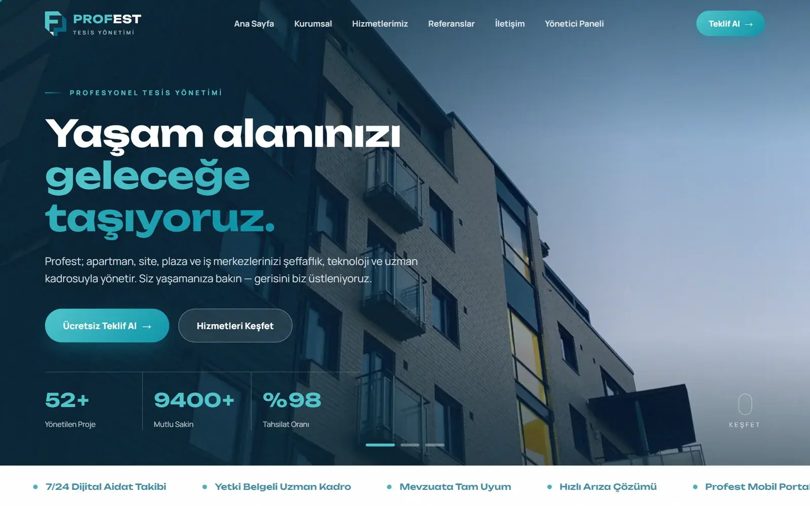 Profest — Tesis Yönetimi Kurumsal Sitesi — Web Tasarım proje görseli